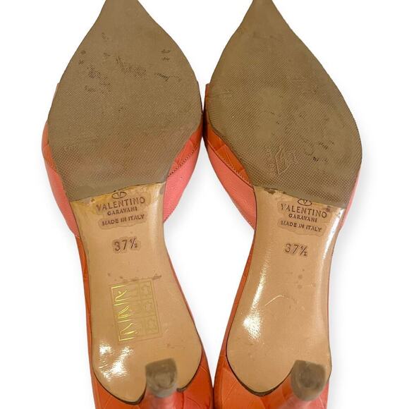 Valentino Embossed Leather Kitten Heels Mule Slides Pink Rose Size 37.5 / US 7.5 - Picture 14 of 15